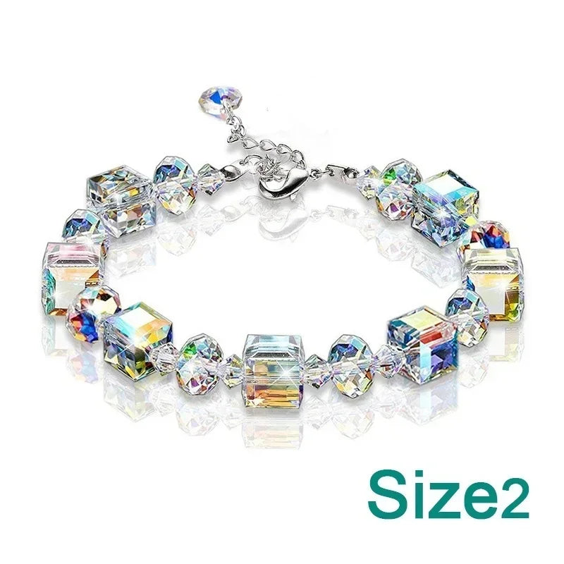 Delysia King 1pcs Women Trendy Cube Crystal Bracelet Luxurious Personality Versatile Wrist Chain Best Friend Gift