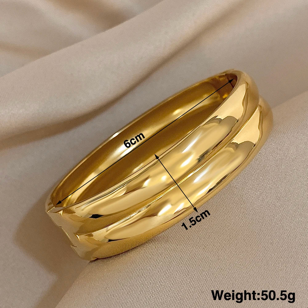 Glossy Gold Plated Stainless Steel Bangle Bracelets for Women Minimalist Doublelayer Circle Cuff Bracelet Waterproof Jewelry