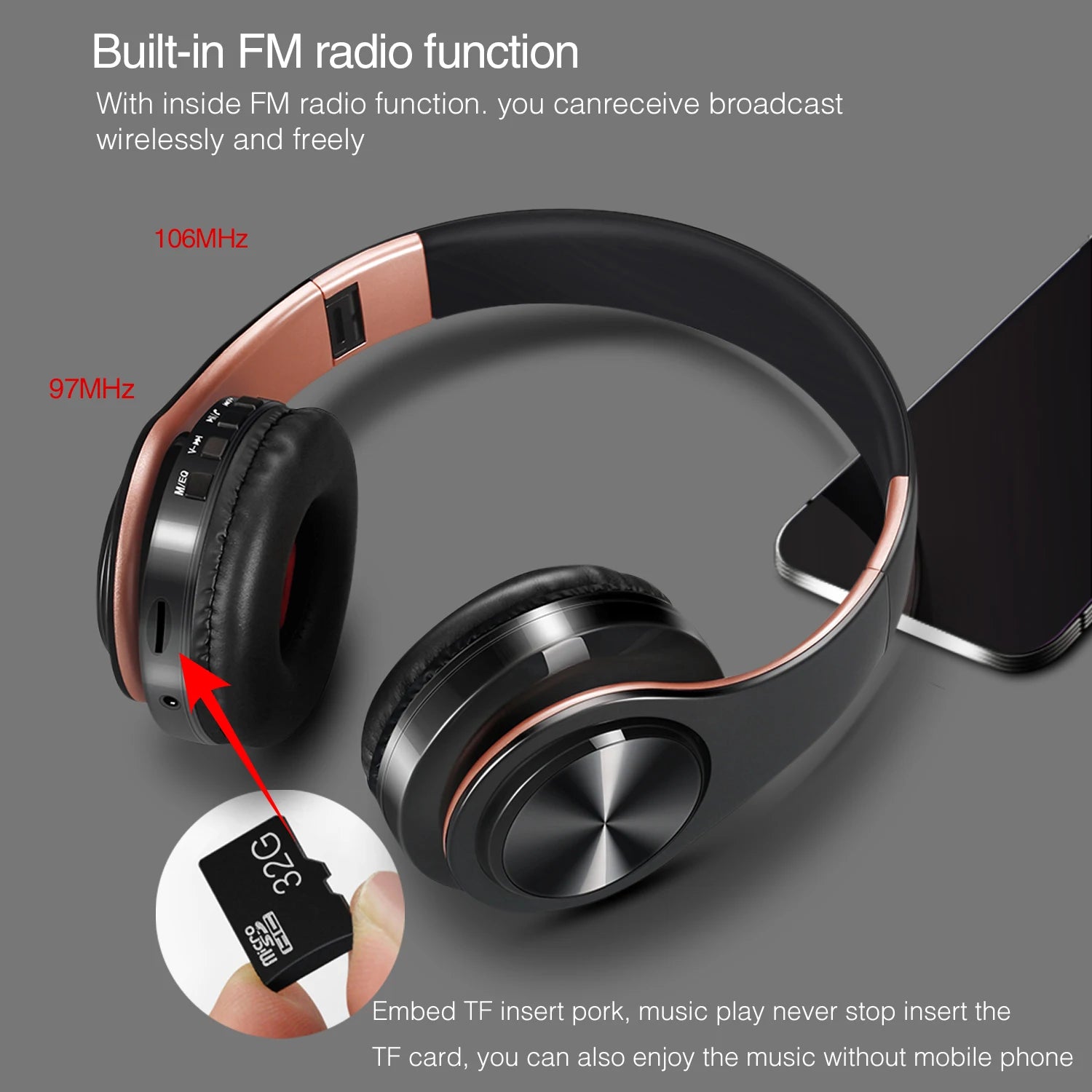 New Arrival Colors Wireless Bluetooth Headphone Stereo Headset Music Headset Over the Earphone with Mic for Iphone Sumsamg