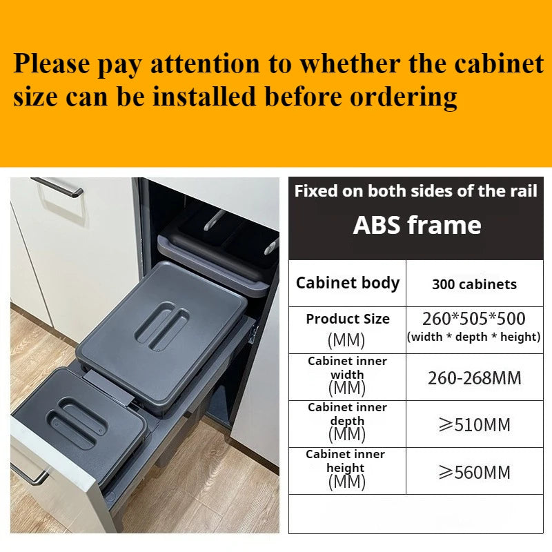 Kitchen Cabinet Embedded Trash Can Large Capacity Hidden Trash Can Classified Garbage Bin with Lid Kitchens Food Waste Disposal