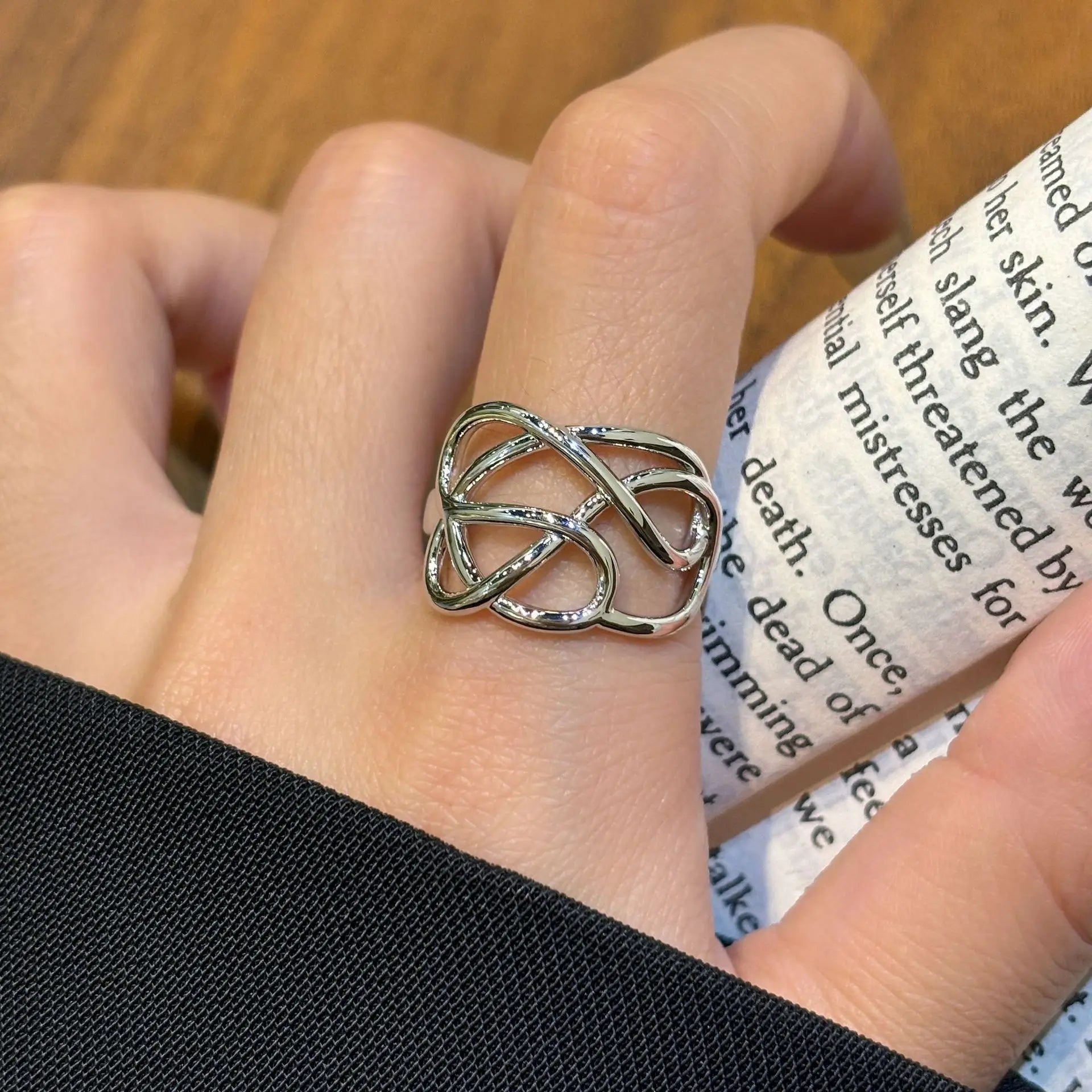 PANJBJ 925 Sterling Silver Geometry Crystal Ring For Women Ellipse Exaggerated Punk Water Drop Open Jewelry Gift Dropshipping