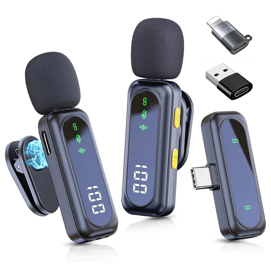 New Wireless Lavalier Microphone, Video Recording Clip-on Mics with Magnetic Mount &Noise Reduction for iPhone Android PC Live