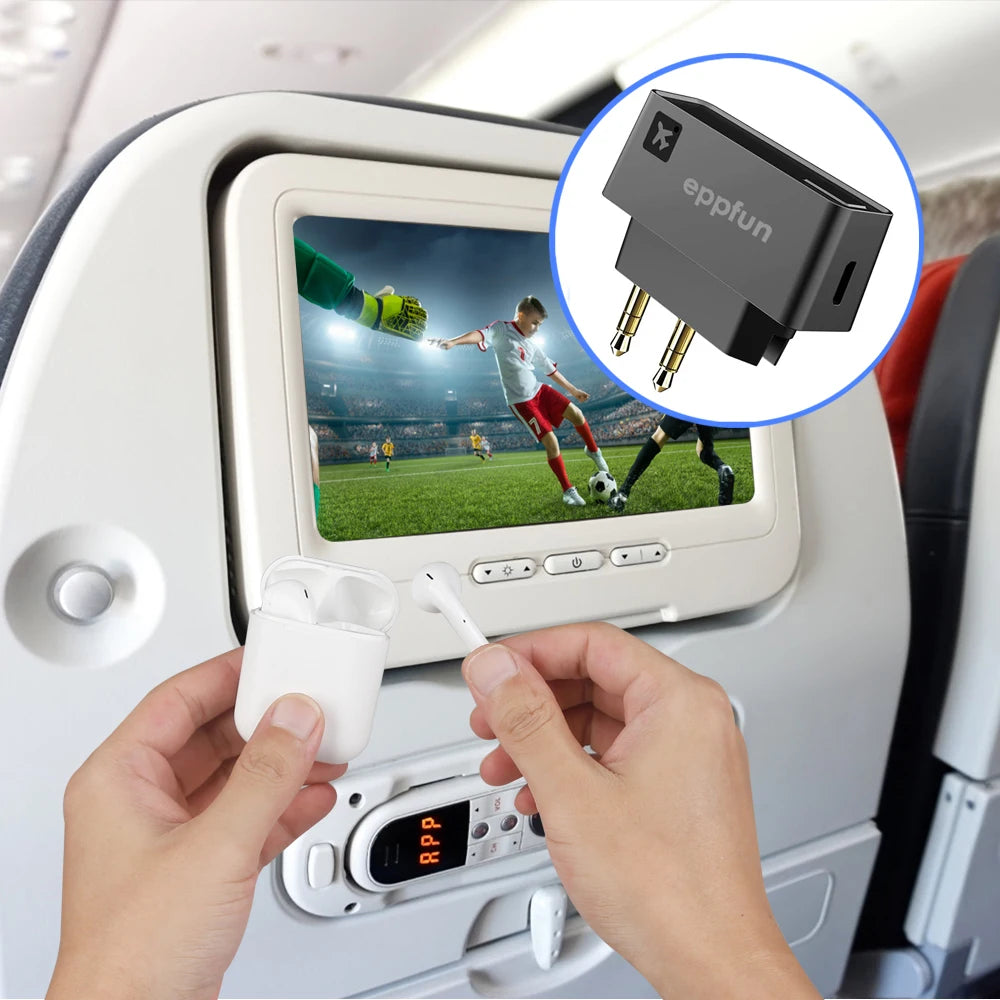 eppfun AK3046E Pro Wireless Bluetooth 5.2 Adapter for Airplane, with Aptx HD/LL/Adaptive Transmitter for Airpods, Headphones