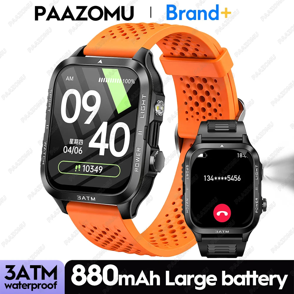New Smartwatch 880MAH Ultra Battery 3ATM Waterproof 1.96''HD Screen Bluetooth Call Health Monitor Flashlight Sports Smart Watch