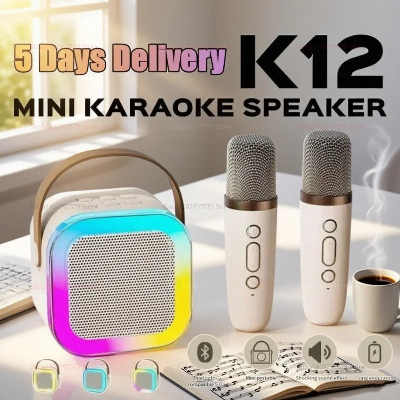 K12 Bluetooth Karaoke Machine Portable 5.3 PA Speaker System with 1-2 Wireless Microphones for Home Kids Family Party Gifts