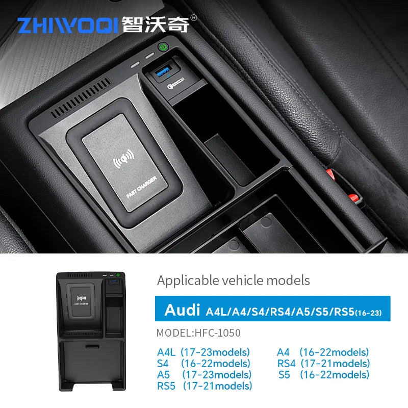 For Audi A4 A4L A5 S4 S5 B9 Car Wireless Charger Fast Charging Mobile Phone Charging Holder Accessories 2017-2022