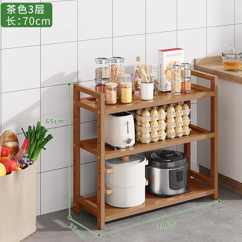 Kitchen Storage Ra Countertop Cabinet Multi-layer Partition elf Spice Microwave Pot Storage Organizer Bamboo Material