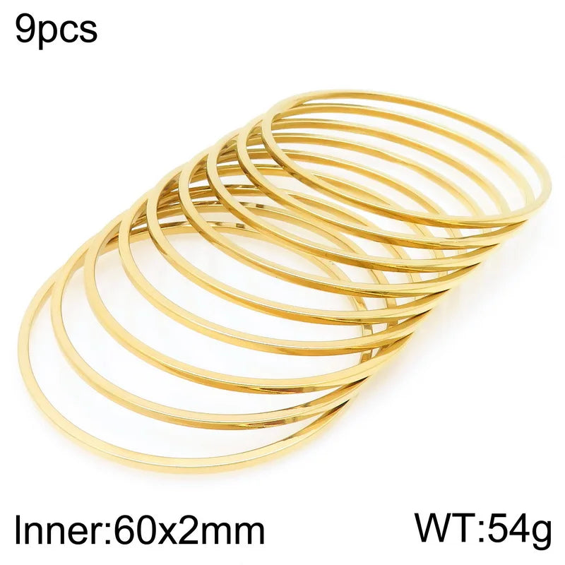 New 2mm Stainless Steel Bangles For Women Indian Multiple Layer Round Women Bracelet Gold Color Wedding Engagement Jewelry Gifts