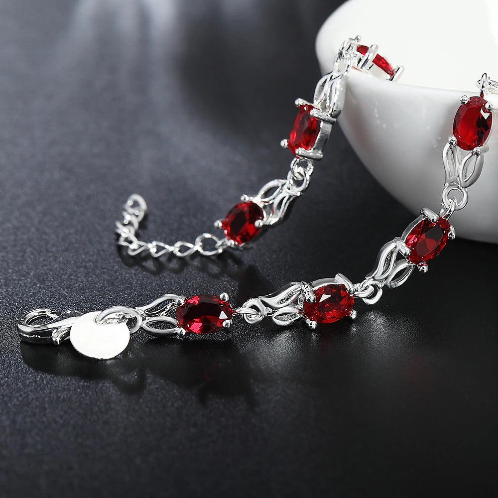 New Luxury red crystal 925 sterling silver Bracelet for woman fashion brands noble jewelry party wedding accessories gifts