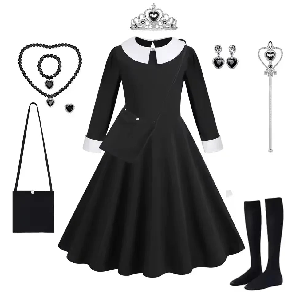 Halloween Costume For Girls Adams Cosplay Black Dress Costumes Gothic Dresses Children Clothes Party