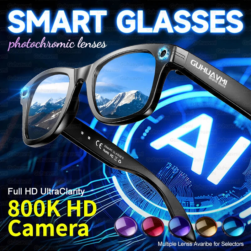 New Sunglasses Smart Glasses 8 Million Pixels Recording Videos AI Photo Recognition Answer Translation 290mAh Bluetooth Glasses