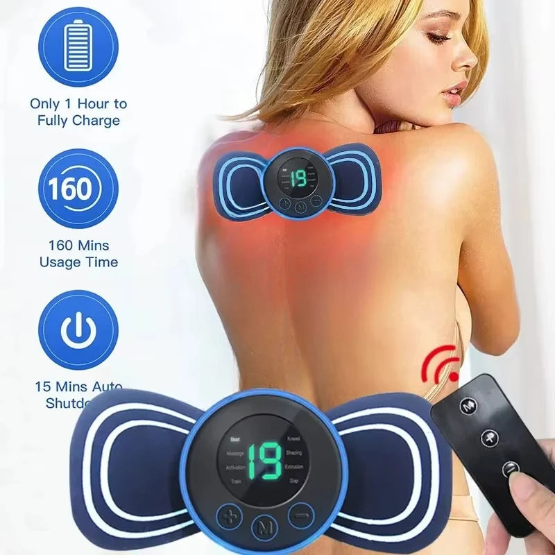 Portable Electric Intelligent Mini Neck Massager Patch for Back and Shoulder Massager With Pad and Remote