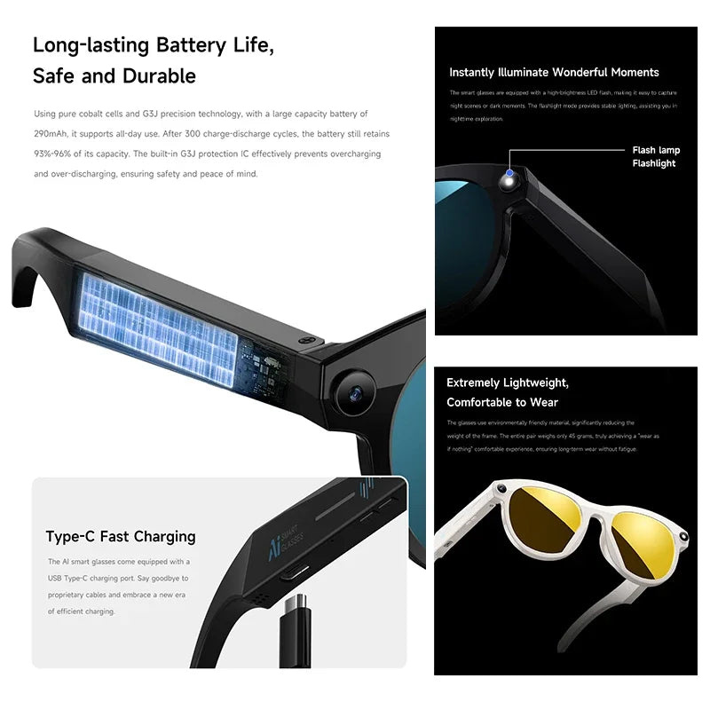 2025 200W HD Smart Glasses With AI Camera For Voice Calls And Translation High-definition Photography Video Recording Sunglasses