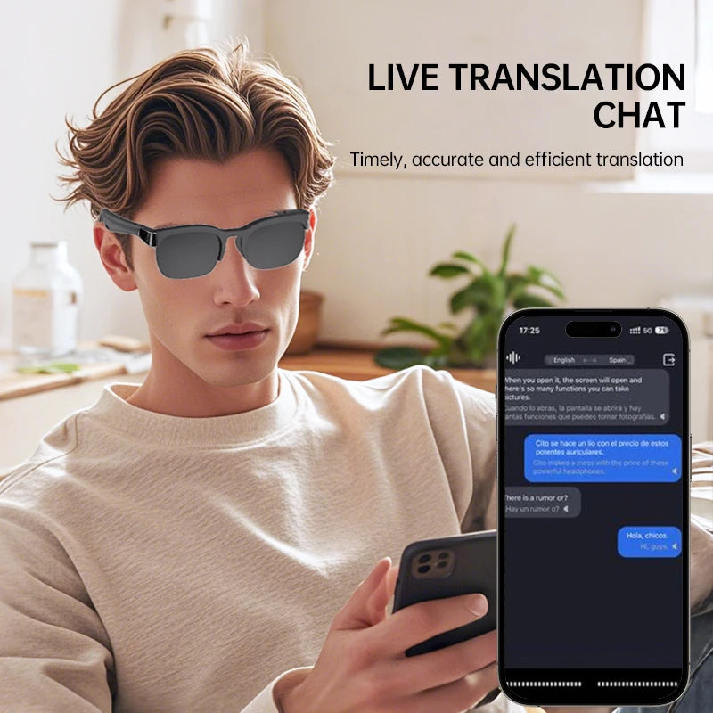 Smart Glasses, 5.0 Bluetooth Sunglasses with Open Ear Speaker, Voice Assistant Compatible, Blue Light Blocking Lens