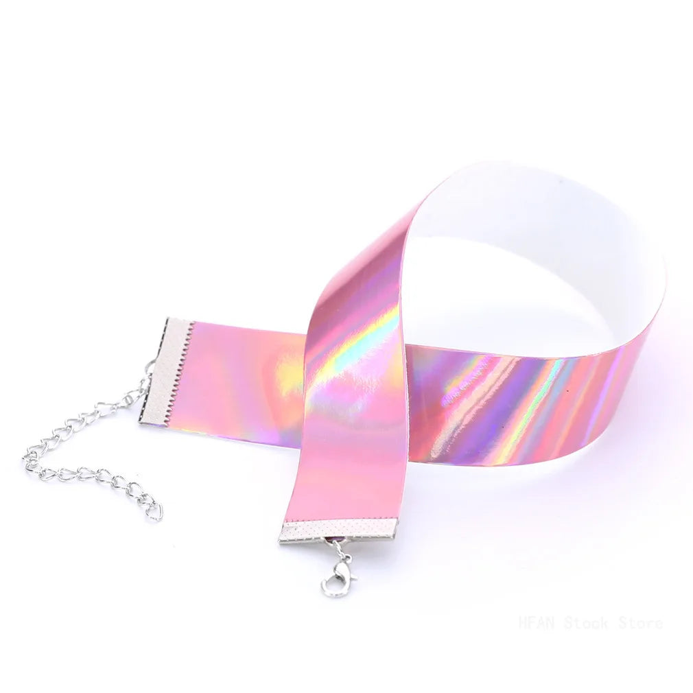 New Fashion Rainbow Necklace Women Goth Punk Holographic Choker Gothic Necklace Fashion Iridescent Jewelry
