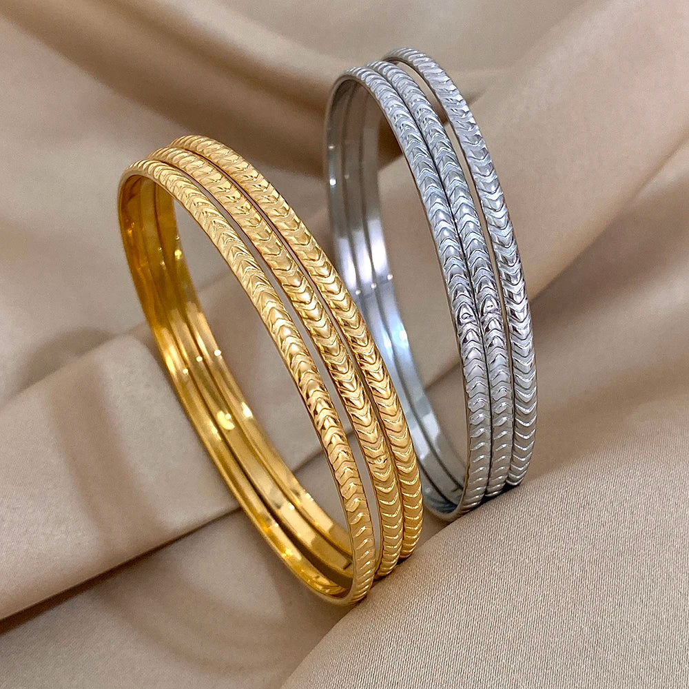 3Pcs/set Twisted Bangle Bracelet Stainless Steel Bracelet for Women Men Jewelry Minimalist Cuff Stackable Waterproof Jewelry