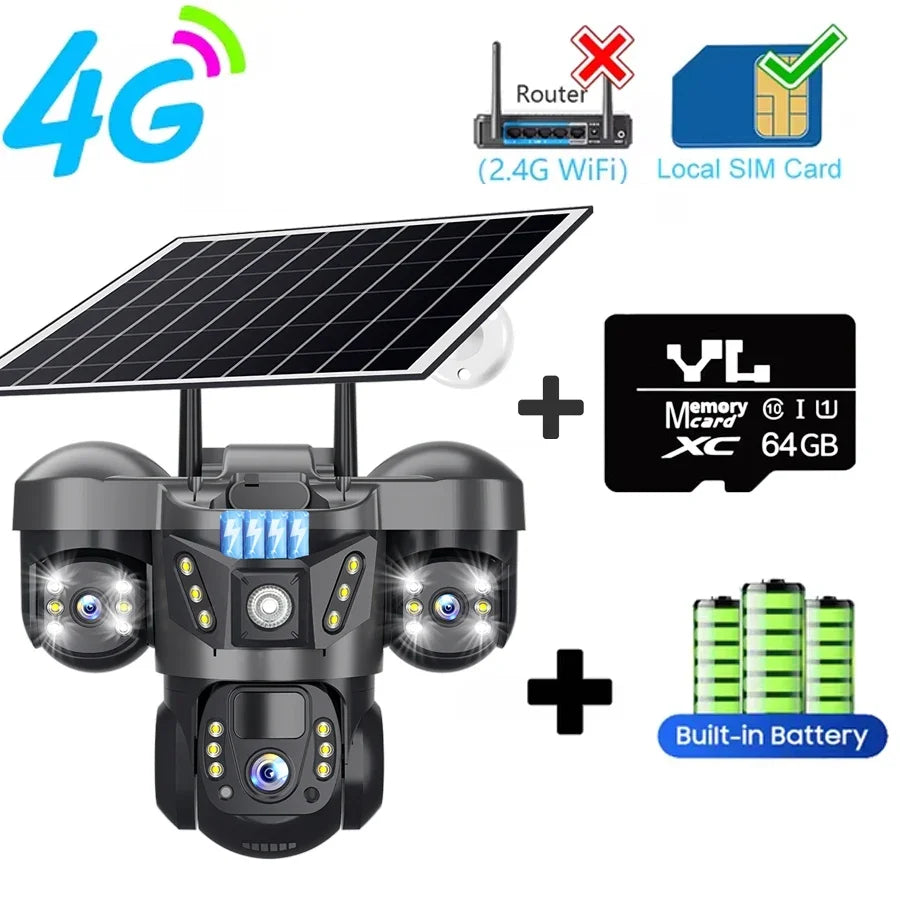 4G Solar Camera V380 Pro HD 15MP 360 Outdoor Waterproof CCTV Night Vision Two Way Audio Human Detection