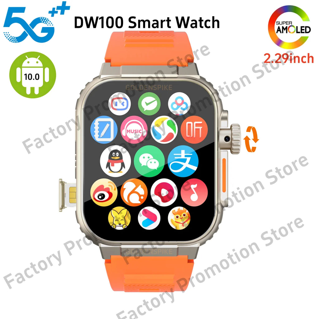32+512GB DW100 Smart Watch 4G/5G LTE Rotary Camera GPS Position WIFI Video Global Calling 2.29'' Amoled Android 10.0 Smartwatch