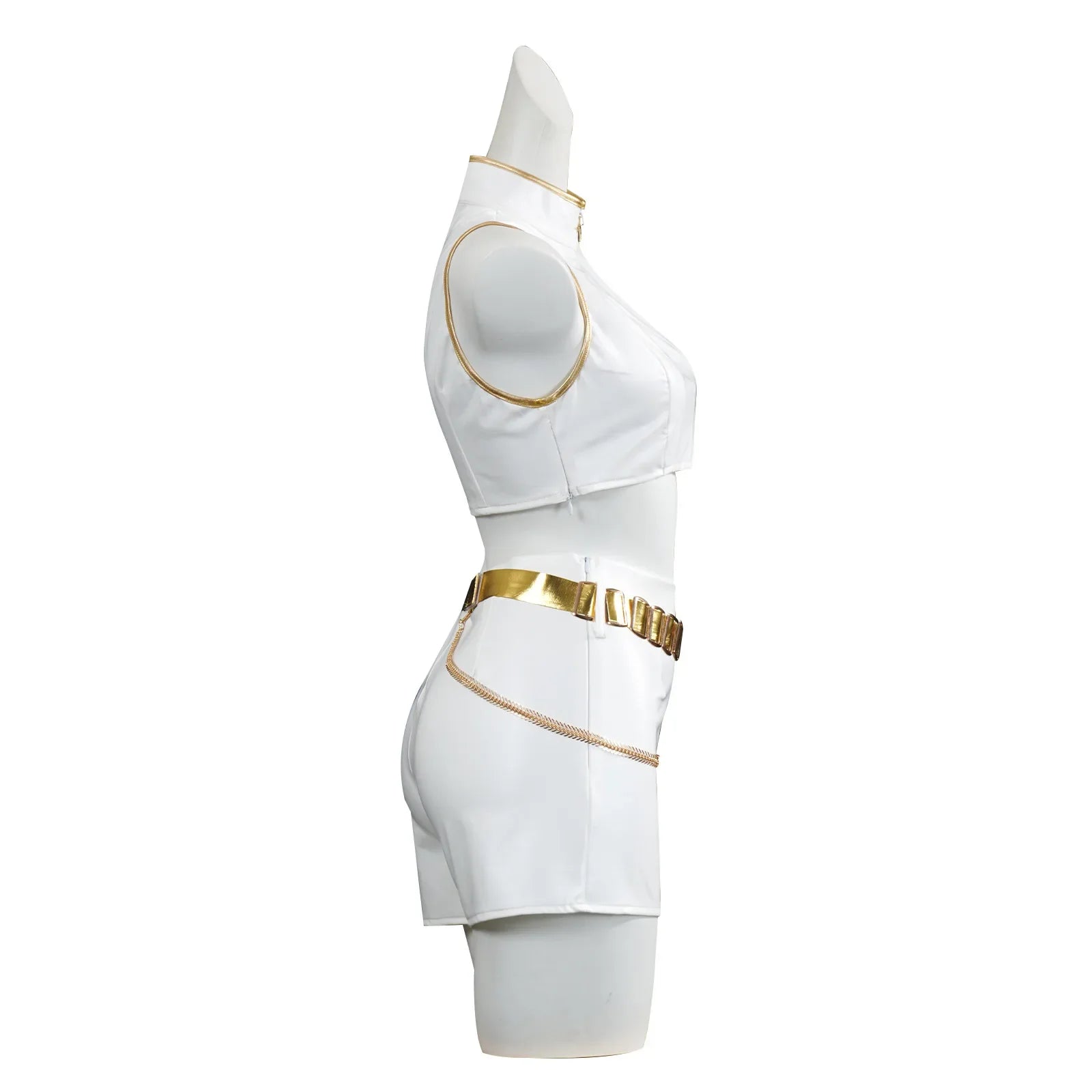Halloween Costume de Cosplay pour adultes, chemise blanche, col haut, débardeur court, short, ceinture dorée, tenue d'halloween