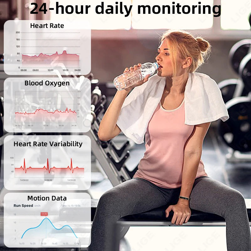 LIGE New Fashion Women Smart Bracelet Sport Mode Fitness Tracker Heart Rate Health Monitoring IP68 Waterproof Smart Watch Men