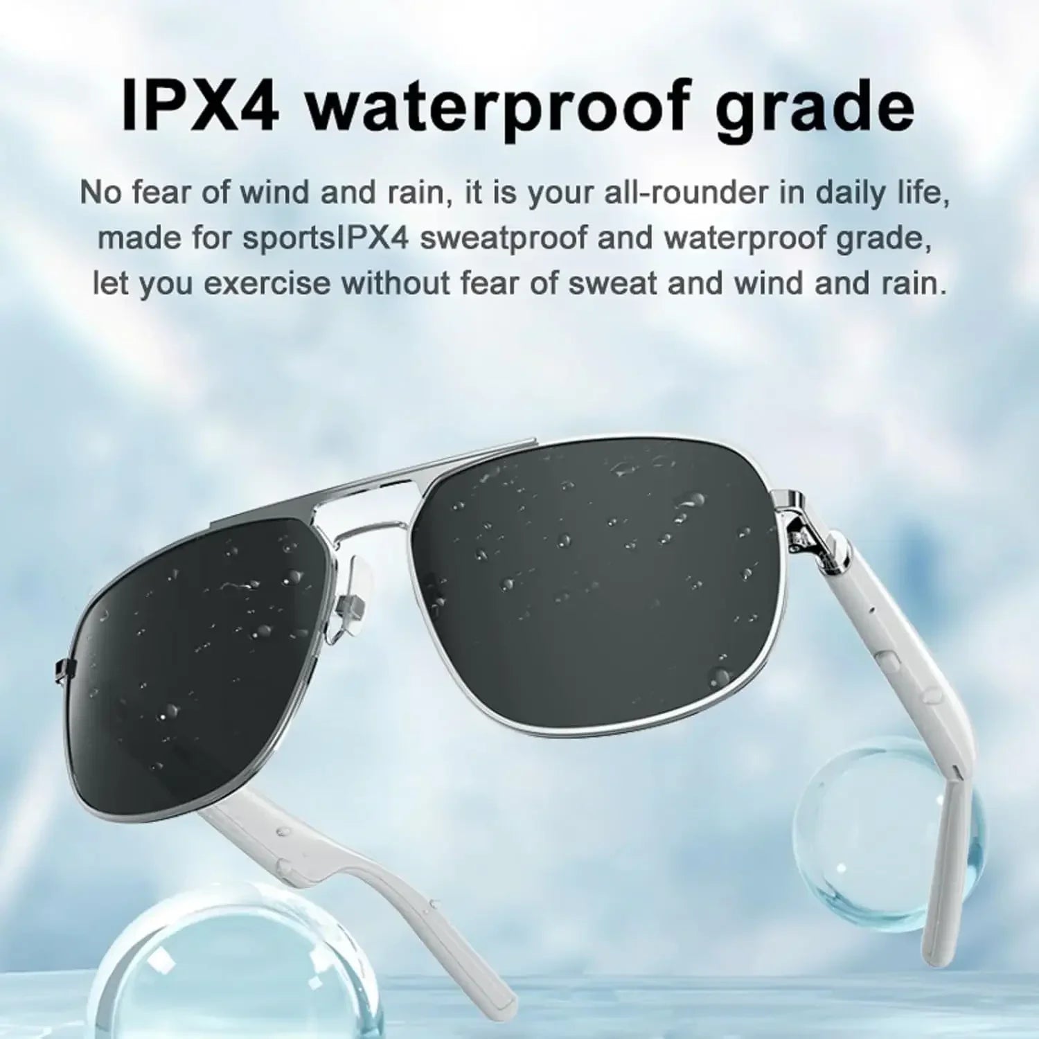Smart Glasses with Bluetooth Speaker, Metal Frame Polarized UV Protection Bluelight Sunglasses Voice Control Smart Glasses