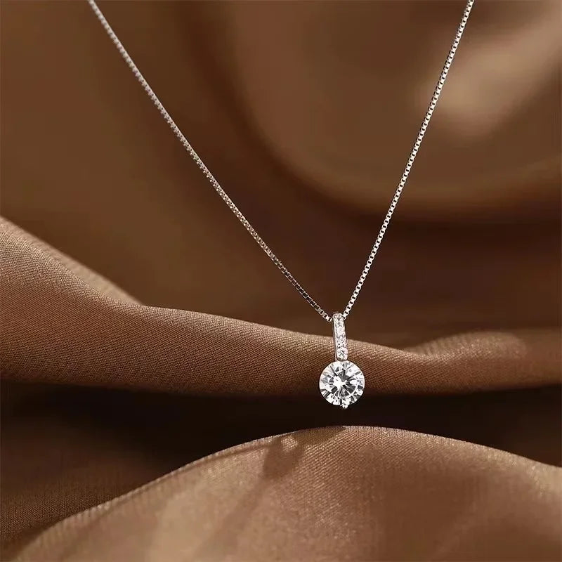 New Fashion 925 Sterling Silver Round Zircon Necklace Minimalist Style Charm Choker Pendant Party Gift For Women's Fine Jewelry