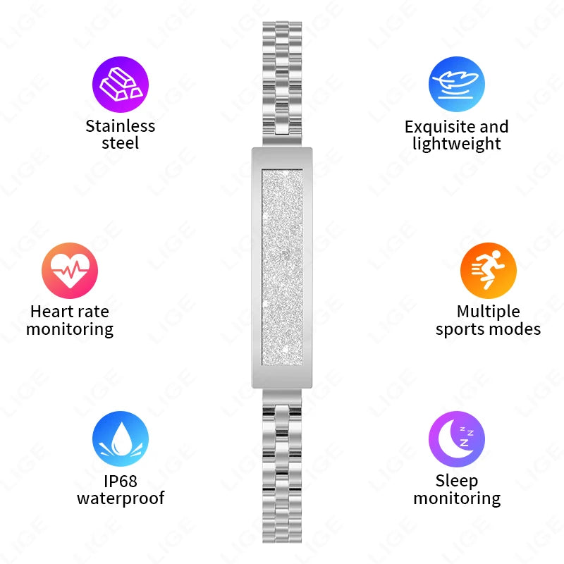 LIGE Fashion Smart Hand Bracelet Men Bluetooth Connected Smart Bracelet Heart Rate Sleep Multisports Smart Chain Bracelet Girls