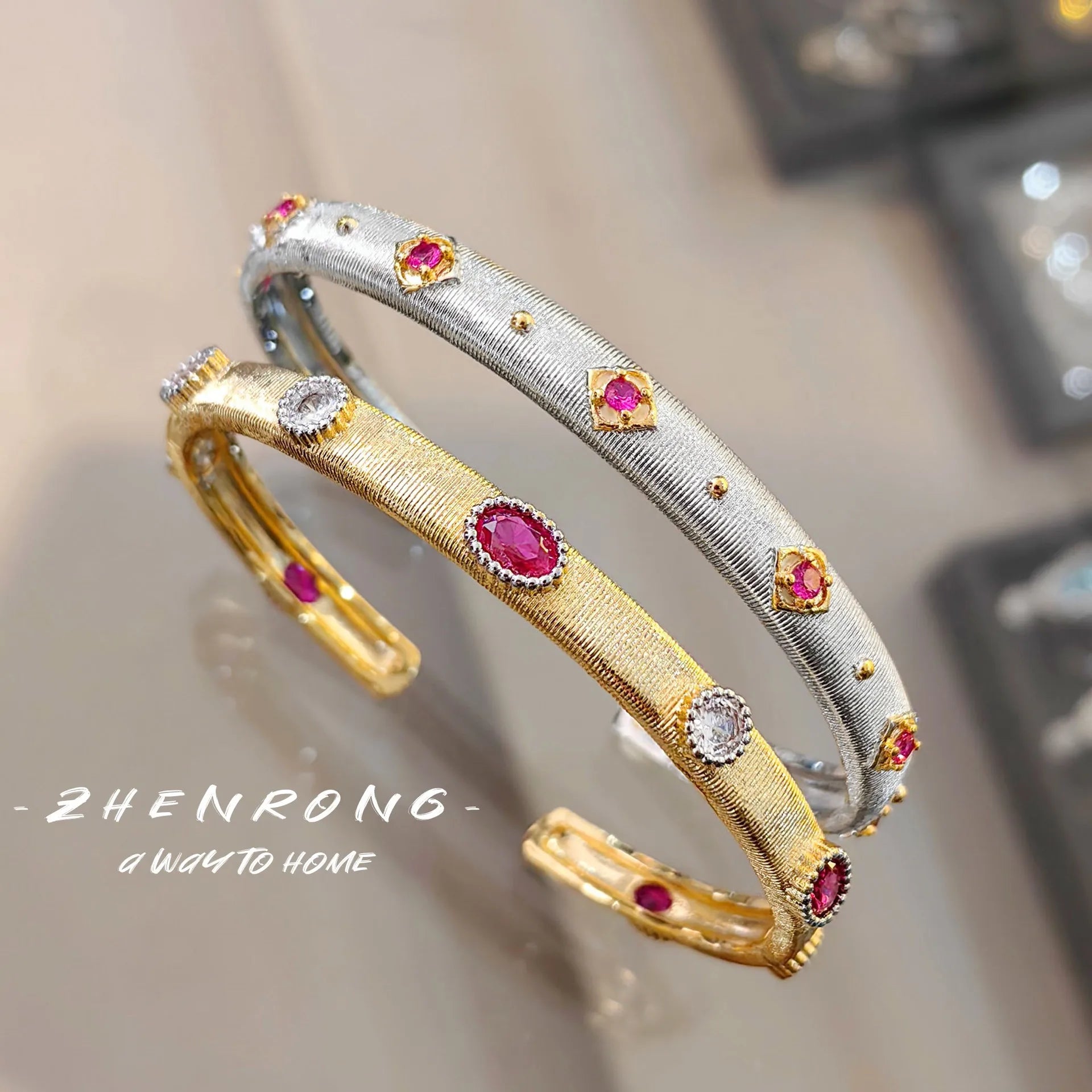New Fashion Vintage Ring Bracelet for Women Luxury 18K Gold Plated Exquisite Cuff Bangle Finger Ring Cocktail Antique Jewelry