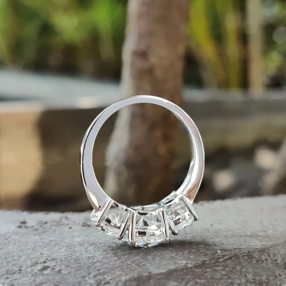 2/4CT GRA Certified Moissanite Rings 925 Sterling Silver Three Diamond Engagement Wedding Band For Women 18K Plated Fine Jewelry