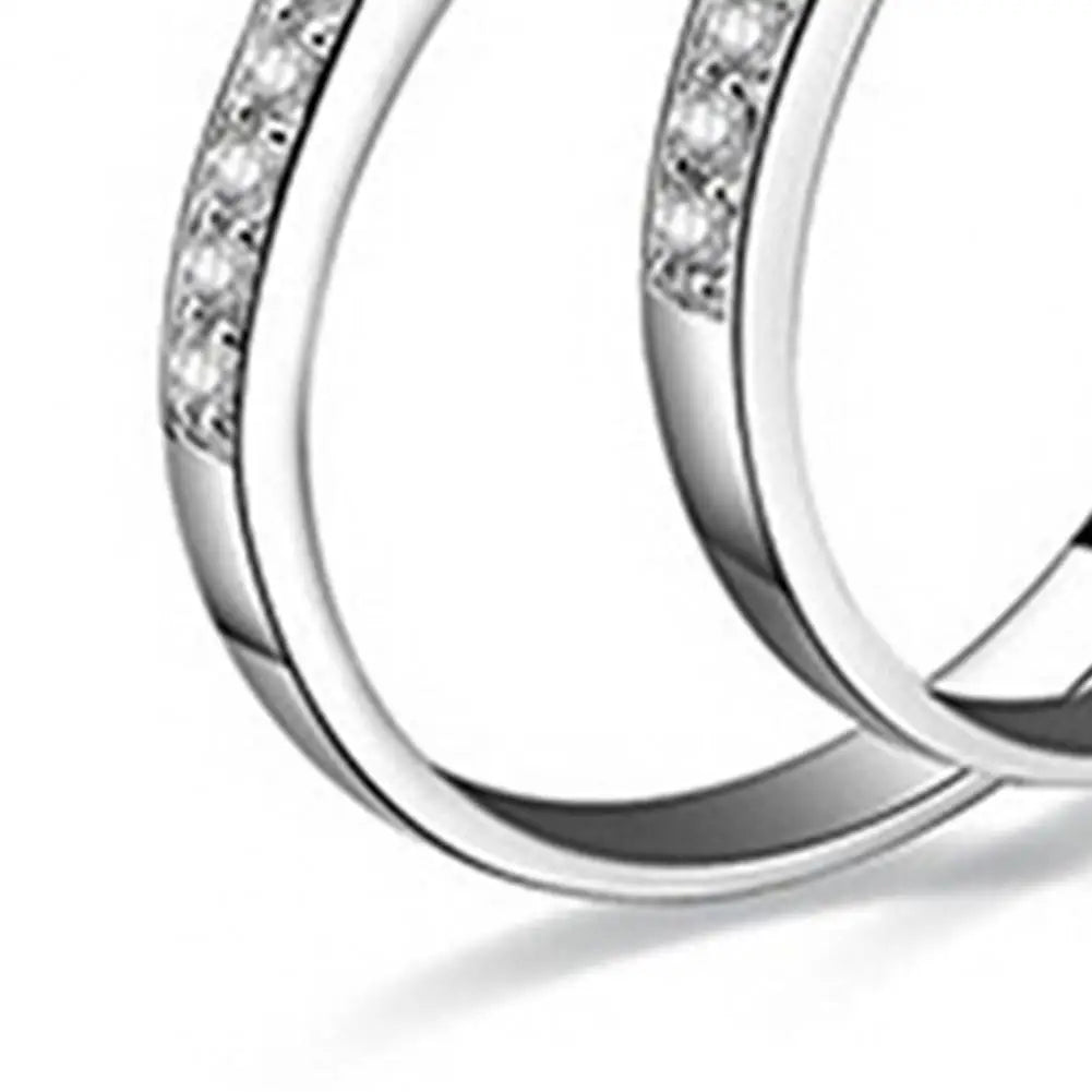 2Pcs/Set Ring Shiny Cubic Zirconia Plated Silver Romantic Couple Finger Ring for Wedding