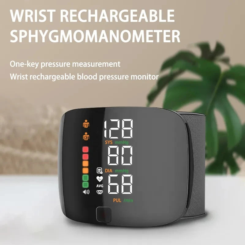 New LED Wrist Blood Pressure Monitor Rechargeable English Voice Broadcast Sphygmomanometer Tonometer BP Monitor