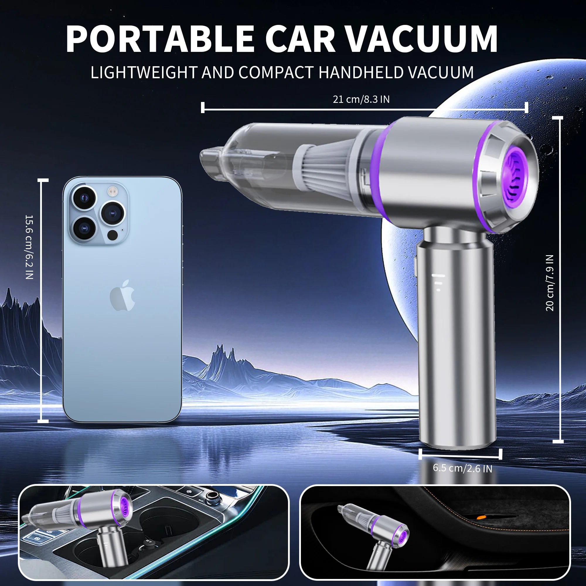 Car vacuum cleaner: multi-functional, handheld, brushless, dual-purpose, all-in-one, suitable for home use, with inflation and d