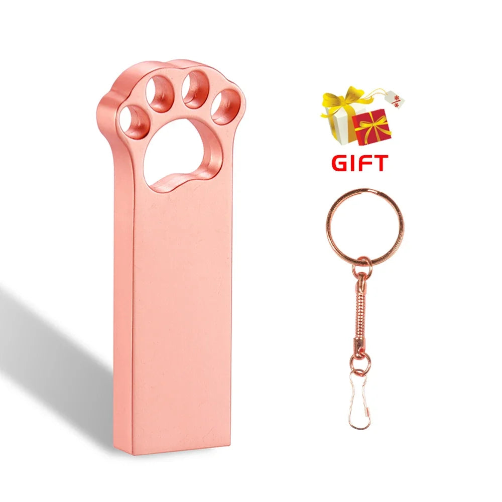 Beautiful Cat's Paw Metal USB Flash Drive 128GB Not Logo Memory Stick 64GB 100% Real Capacity Pendrive 32GB Creative Gift