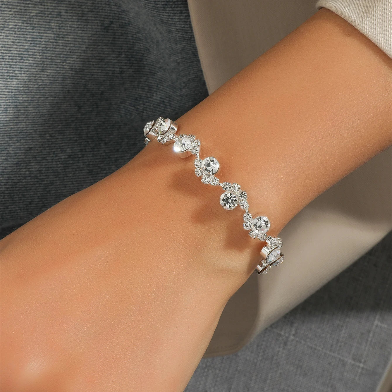 Wedding Bridal Jewelry 1-10 Row Cuff CZ Rhinestone Crystal Stretch Strand Bracelet Bangle Dropshipping