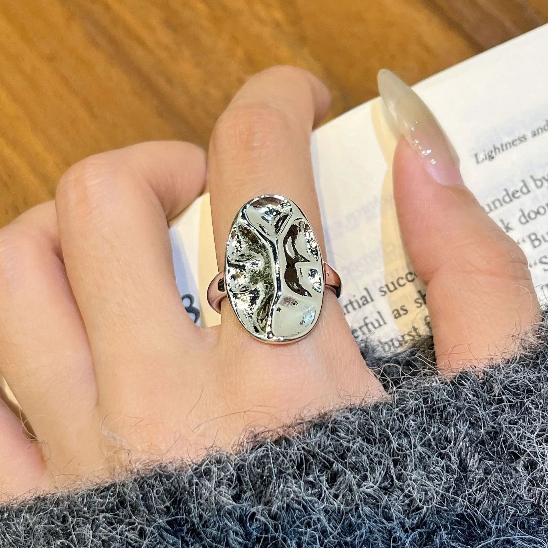 PANJBJ 925 Sterling Silver Geometry Crystal Ring For Women Ellipse Exaggerated Punk Water Drop Open Jewelry Gift Dropshipping