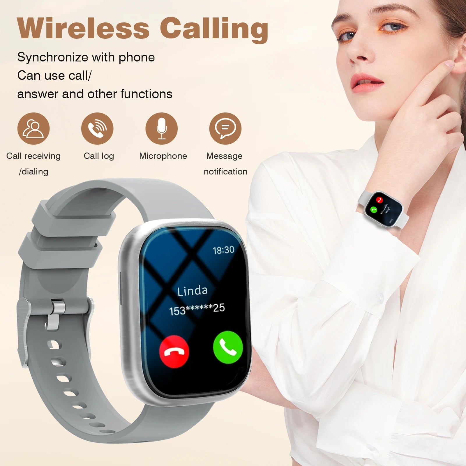 Smart watch, wireless calling /dial, Various APP Reminders,Suitable for men and women, sports watches，for iPhone/Andriod