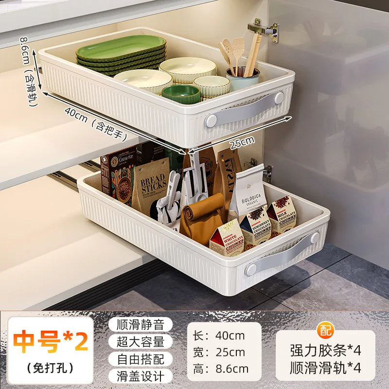 Kitchen Sliding Cabinet Shelf with Slide Rails Drawer Pull Out Storage Tray Spice Rack Bowl Dish Shelf Pantry Kitchen Organizer