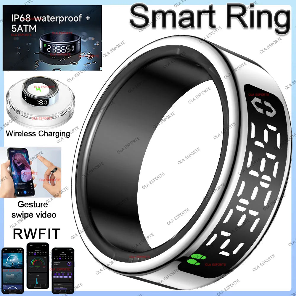 2025 Smart Ring with Display Screen and Touch, Wireless Charging, Health Manager, 5 ATM Waterproof For Men Women Rings R12 R11