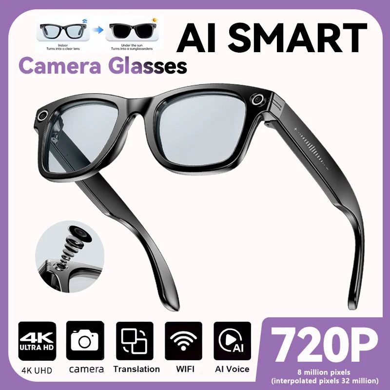 ai smart glasses with Camera Video 8MP Translation Sunglasses Bluetooth Call Music Play Men Women 2025 Recording 100+ Languages