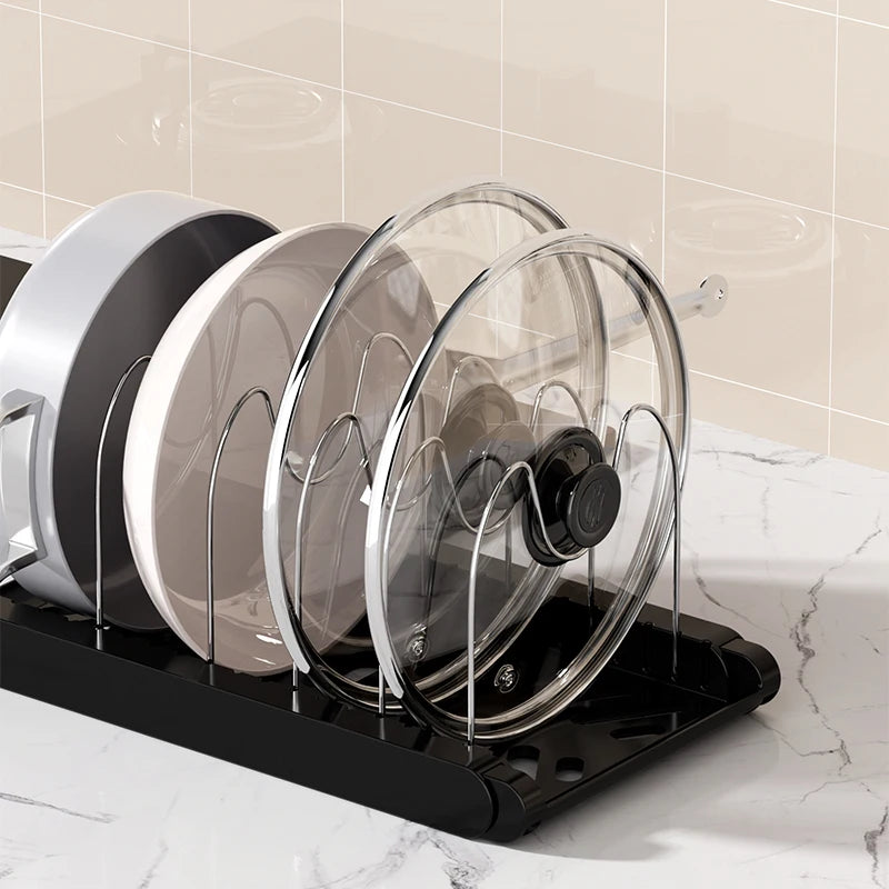 Kitchen Retractable Pot Rack Storage Rack Cabinet Built-In Pot Rack under the Sink Pot Rack Adjustable Pot Storage Rack