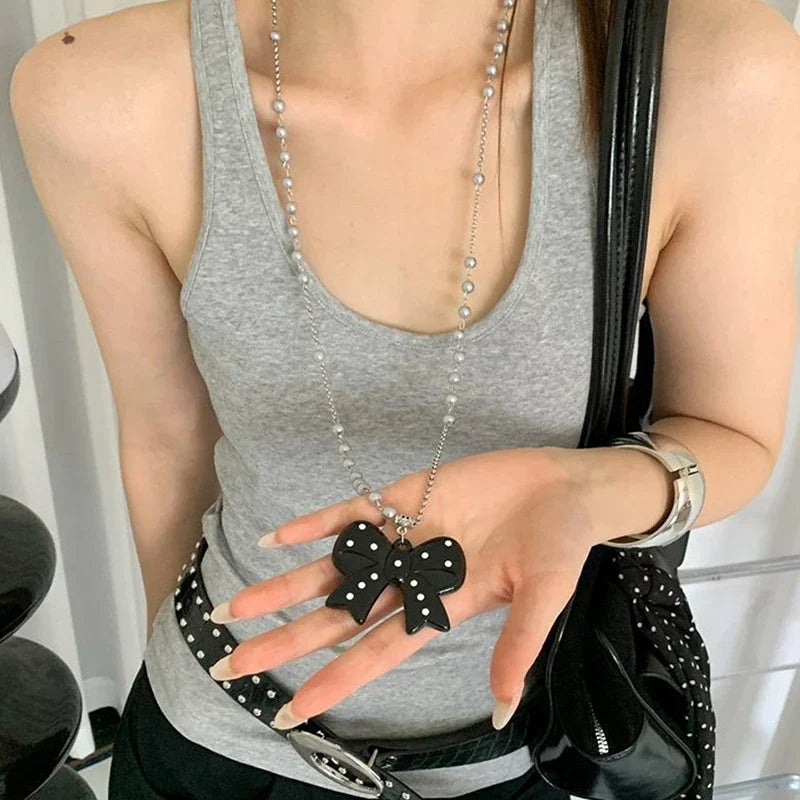 New Fashion Bow Pendant Long Necklace For Women Light Luxury Sweater Chain Jewelry