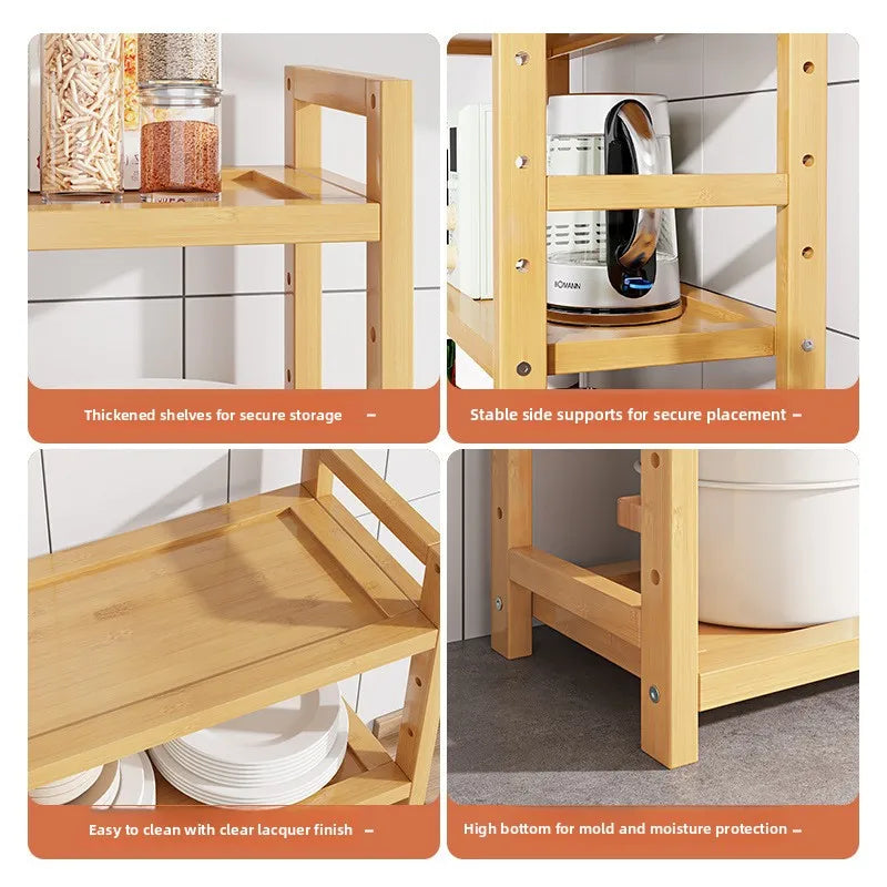 Kitchen Storage Ra Countertop Cabinet Multi-layer Partition elf Spice Microwave Pot Storage Organizer Bamboo Material