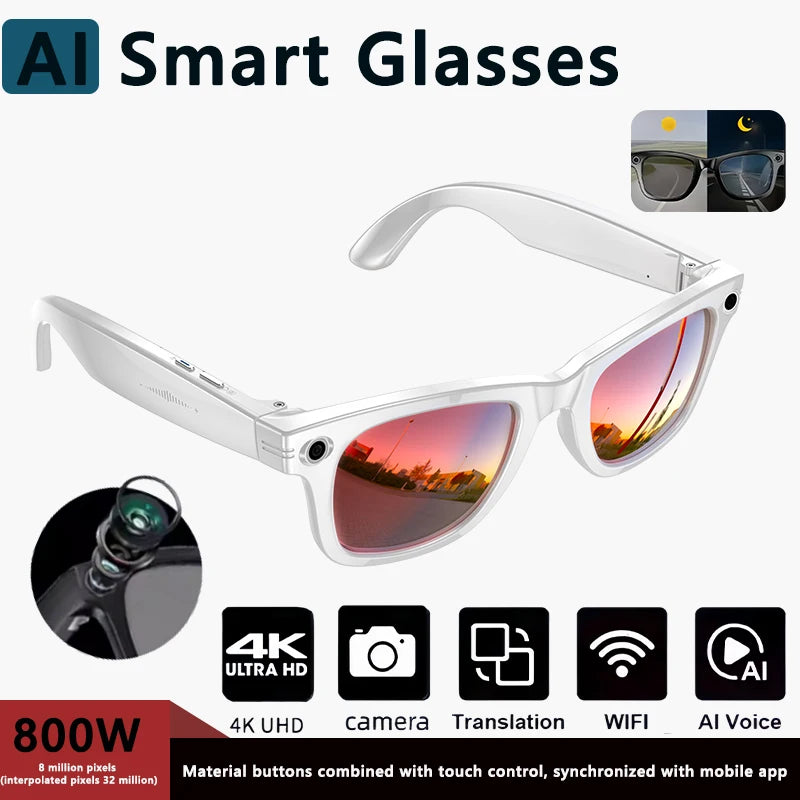 AI smart glasses with Camera Video 8MP Translation Sunglasses Bluetooth Call Music Play Men Women 2025 Recording 100+ Languages