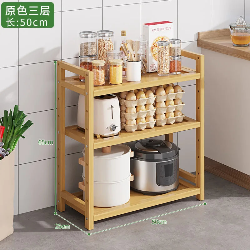 Kitchen Storage Ra Countertop Cabinet Multi-layer Partition elf Spice Microwave Pot Storage Organizer Bamboo Material