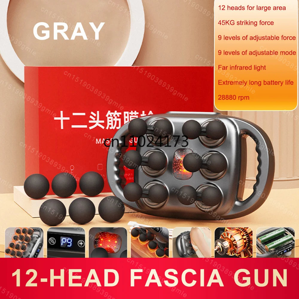 Fascia Gun 12/8 Heads Electric Massage Gun Muscle Relaxation High Frequency Back Massage Deep Tissue Muscle Fascia Massage Gun