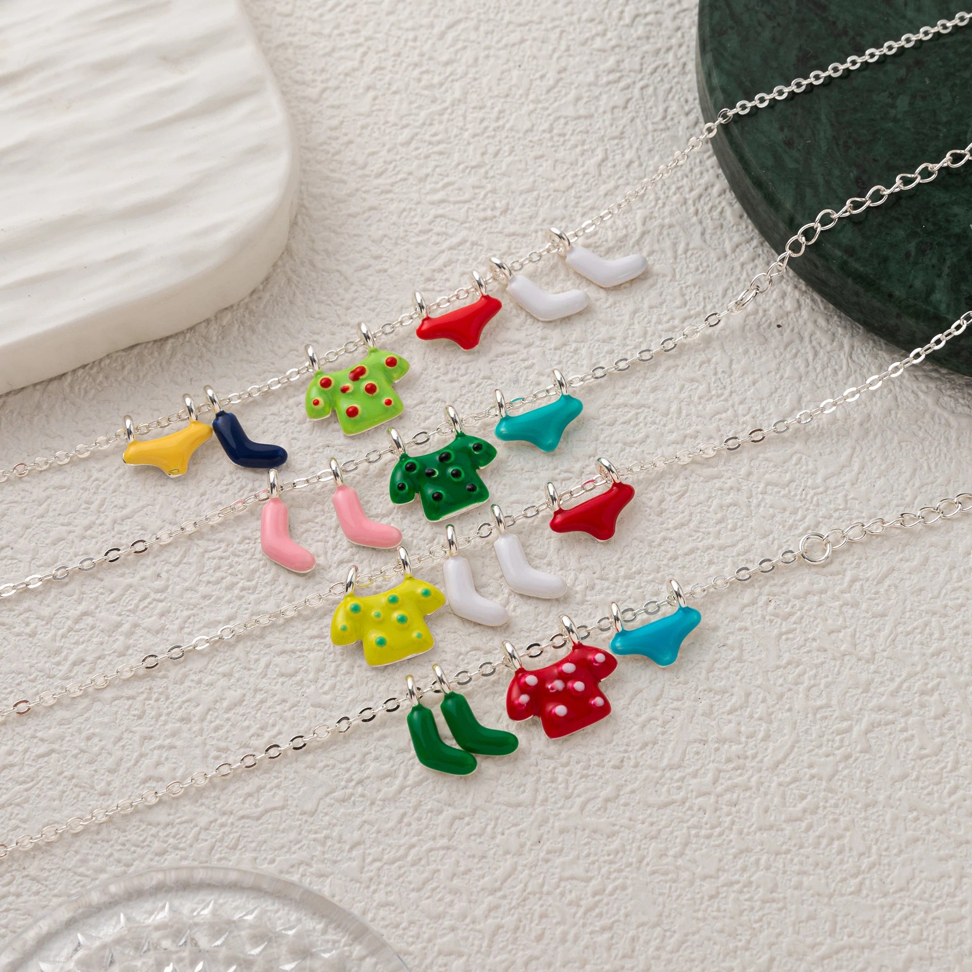 New oil dripping colored clothes, socks, underwear, trendy fashion, sweet necklace, bracelet, gold-plated