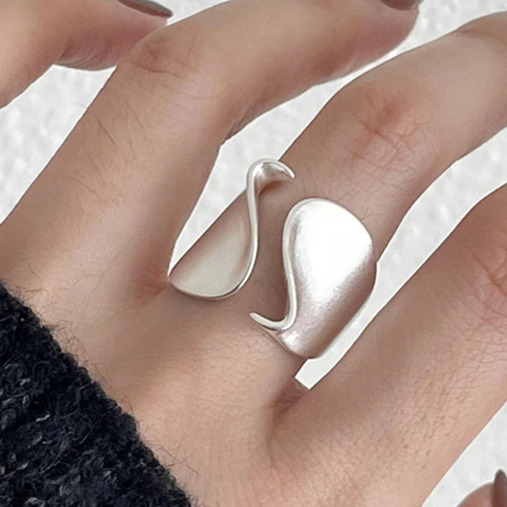 PANJBJ 925 Sterling Silver Geometry Crystal Ring For Women Ellipse Exaggerated Punk Water Drop Open Jewelry Gift Dropshipping