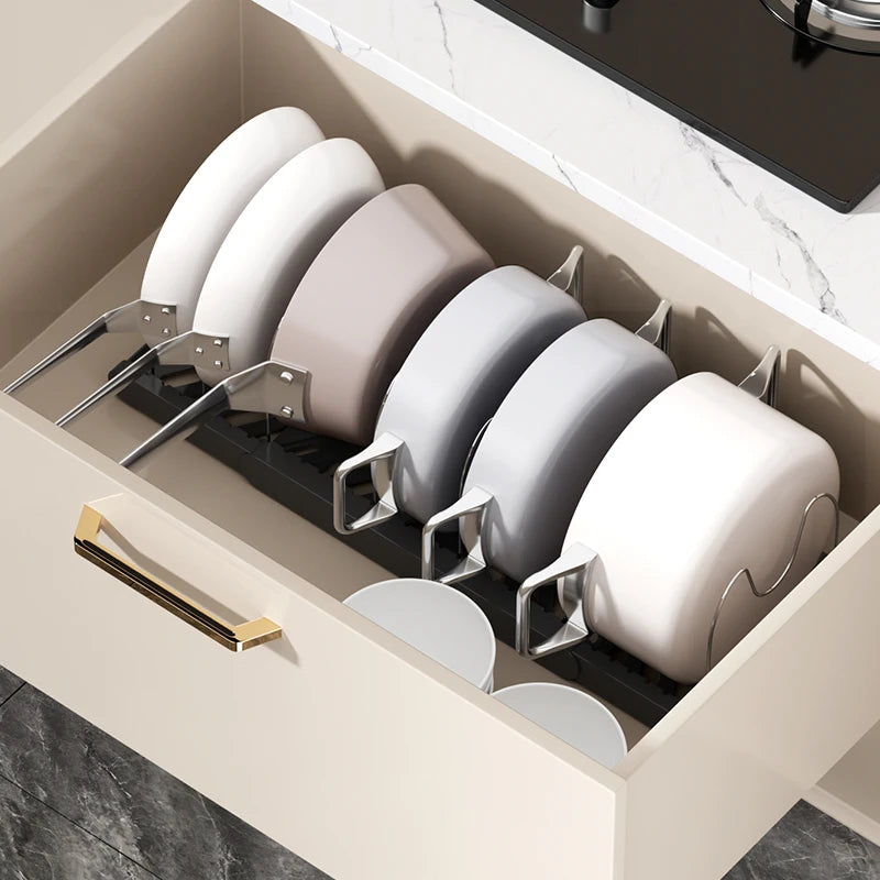 Kitchen Retractable Pot Rack Storage Rack Cabinet Built-In Pot Rack under the Sink Pot Rack Adjustable Pot Storage Rack