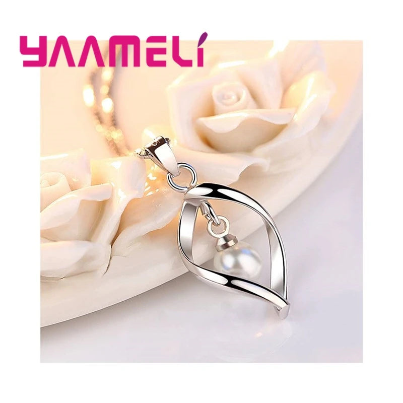 New Fashion Luxury Elegant Mystery Necklace 925 Sterling Silver Embellished White Faux Pearl Collar For Girl Woman Gift