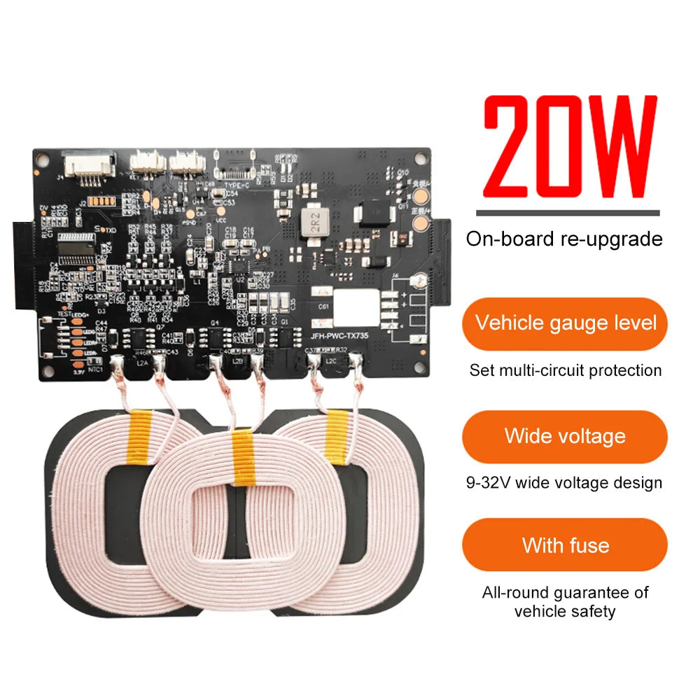 20W High Power 12V Quick Charging Wireless Charger Transmitter Module Universal 9-32V Wireless Charging Modules for Car Power